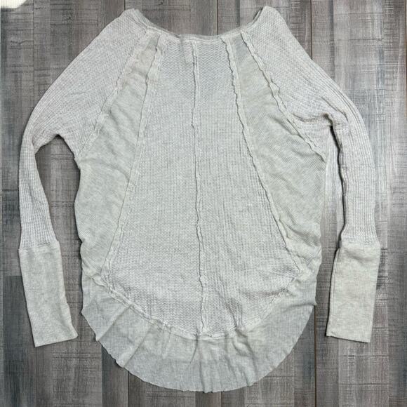 We the Free Calatina Heather Gray Thermal LS Top Medium Stretchy Bohemian V-neck - Picture 11 of 12